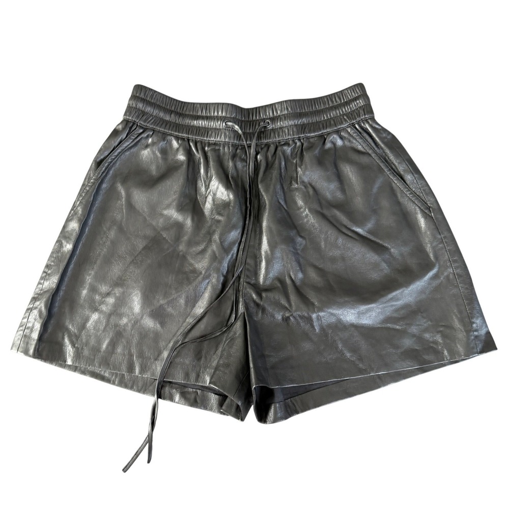 Good American Size 2 Black Faux Leather Drawstring Shorts Medium Biker Edgy